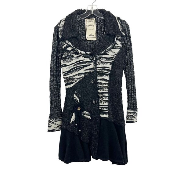 Vintage Concept Sweaters - Vintage Concept Black & White Artsy Longline Cardigan Sweater‎ Mohair Size Small